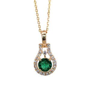 Zambian Emerald Pendant in Solid 14K Gold with Natural Diamonds